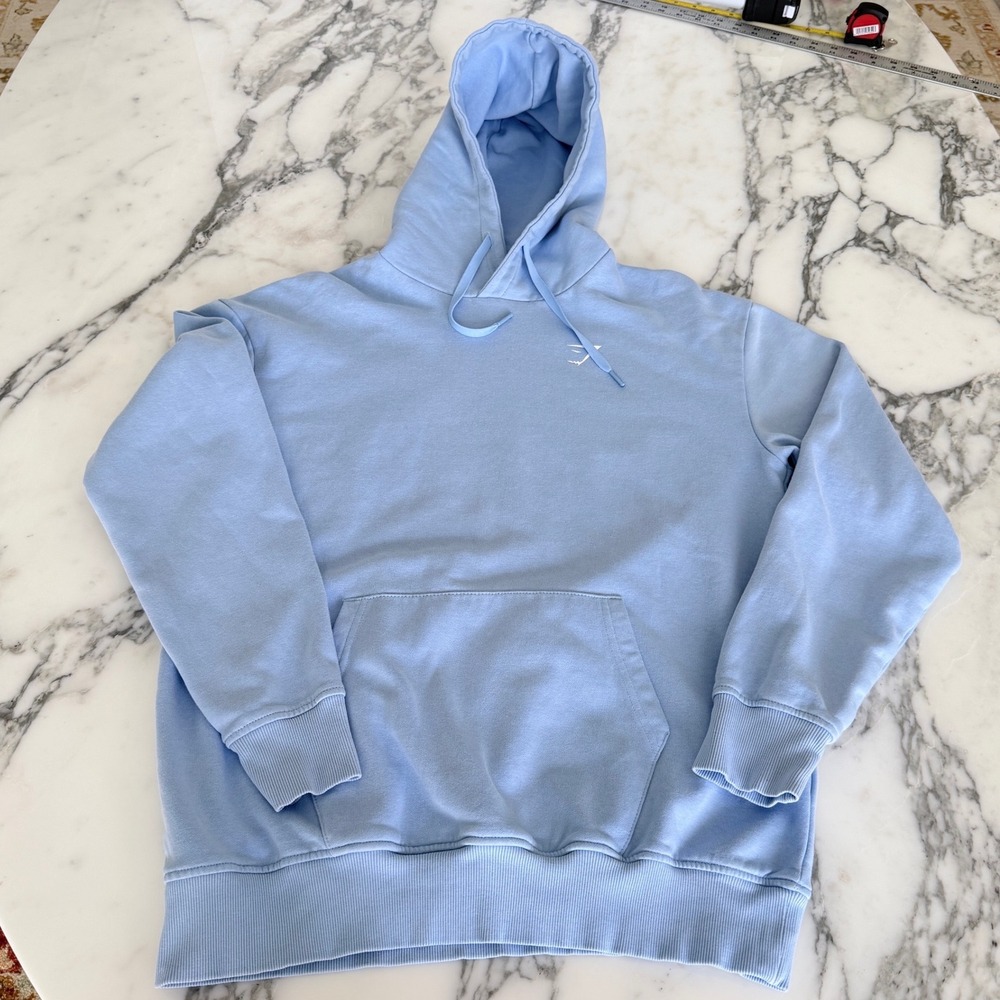 Gymshark Crest Hoodie Light Blue Pullover Fleece Sweatshirt Small B1A1A